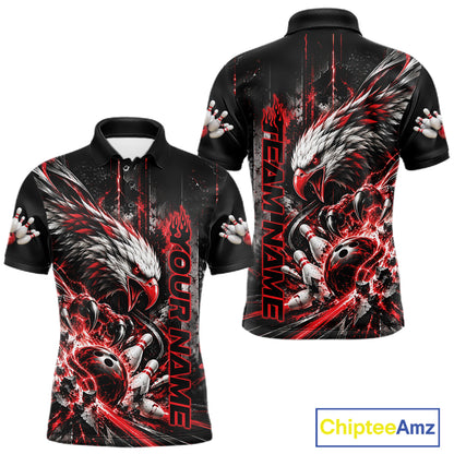 Custom Red Grunge Eagle Bowling Men Polo Shirt, Team League Shirt Bowlers Outfit IPHW12430