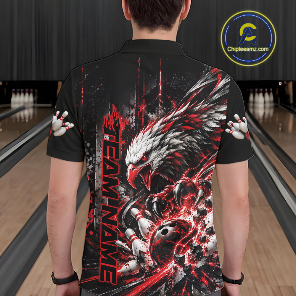 Custom Red Grunge Eagle Bowling Men Polo Shirt, Team League Shirt Bowlers Outfit IPHW12430