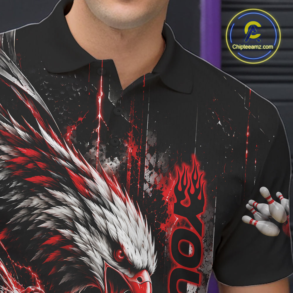 Custom Red Grunge Eagle Bowling Men Polo Shirt, Team League Shirt Bowlers Outfit IPHW12430