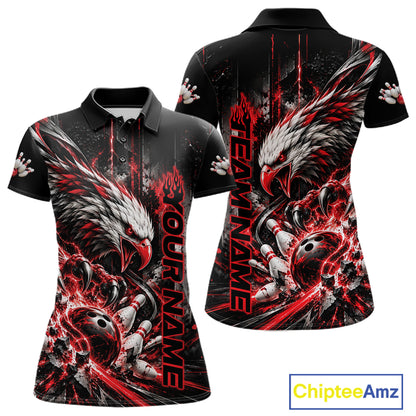 Custom Red Grunge Eagle Bowling Women Polo Shirt, Team League Shirt Bowlers Outfit IPHW12430