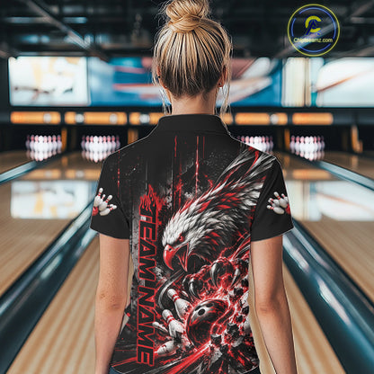 Custom Red Grunge Eagle Bowling Women Polo Shirt, Team League Shirt Bowlers Outfit IPHW12430