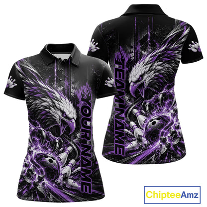 Custom Purple Grunge Eagle Bowling Women Polo Shirt, Team League Shirt Bowlers Outfit IPHW12432