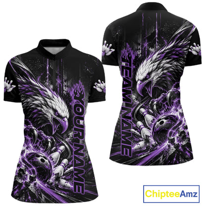 Custom Purple Grunge Eagle Bowling Women Quarter-Zip Shirt, Team League Shirt Bowlers IPHW12432
