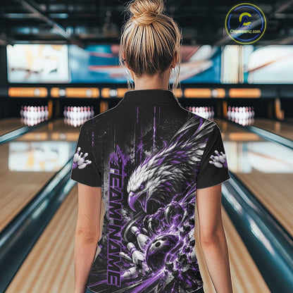 Custom Purple Grunge Eagle Bowling Women Quarter-Zip Shirt, Team League Shirt Bowlers IPHW12432