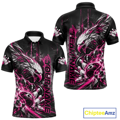 Custom Pink Grunge Eagle Bowling Men Polo Shirt, Team League Shirt Bowlers Outfit IPHW12433