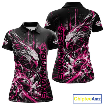 Custom Pink Grunge Eagle Bowling Women Polo Shirt, Team League Shirt Bowlers Outfit IPHW12433