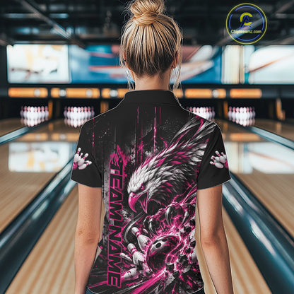 Custom Pink Grunge Eagle Bowling Women Polo Shirt, Team League Shirt Bowlers Outfit IPHW12433