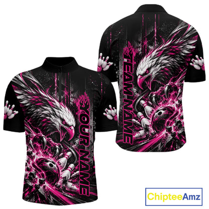 Custom Pink Grunge Eagle Bowling Men Quarter Zip Shirt, Team League Shirt Bowlers Outfit IPHW12433