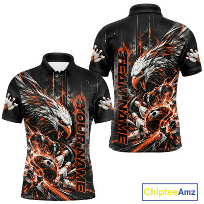 Custom Orange Grunge Eagle Bowling Men Polo Shirt, Team League Shirt Bowlers Outfit IPHW12434