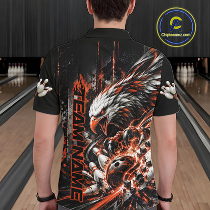 Custom Orange Grunge Eagle Bowling Men Polo Shirt, Team League Shirt Bowlers Outfit IPHW12434