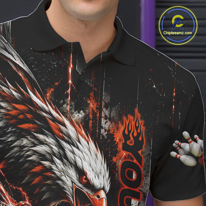 Custom Orange Grunge Eagle Bowling Men Polo Shirt, Team League Shirt Bowlers Outfit IPHW12434