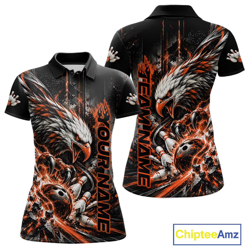 Custom Orange Grunge Eagle Bowling Women Polo Shirt, Team League Shirt Bowlers Outfit IPHW12434