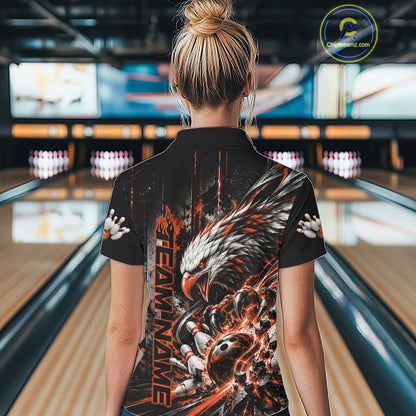 Custom Orange Grunge Eagle Bowling Women Polo Shirt, Team League Shirt Bowlers Outfit IPHW12434