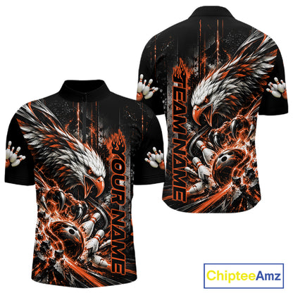 Custom Orange Grunge Eagle Bowling Men Quarter Zip Shirt, Team League Shirt Bowlers Outfit IPHW12434