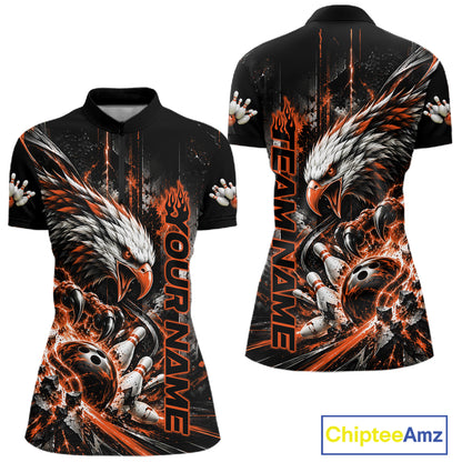Custom Orange Grunge Eagle Bowling Women Quarter-Zip Shirt, Team League Shirt Bowlers IPHW12434