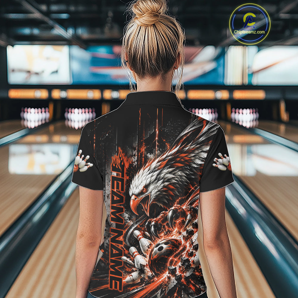 Custom Orange Grunge Eagle Bowling Women Quarter-Zip Shirt, Team League Shirt Bowlers IPHW12434
