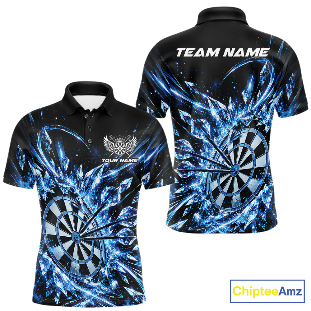 Icy Blue Custom Crystal Ice Dart Team Men Polo Shirt, Dart Jersey Dart Gift IPHW12448