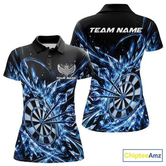 Icy Blue Custom Crystal Ice Dart Team Women Polo Shirt, Dart Jersey Dart Gift IPHW12448