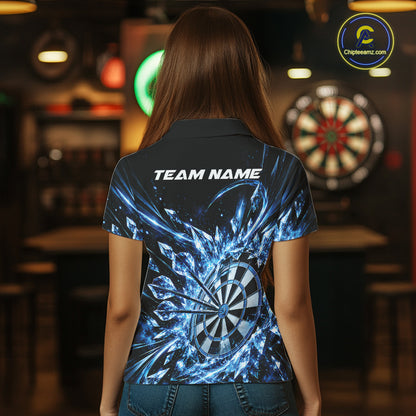 Icy Blue Custom Crystal Ice Dart Team Women Polo Shirt, Dart Jersey Dart Gift IPHW12448