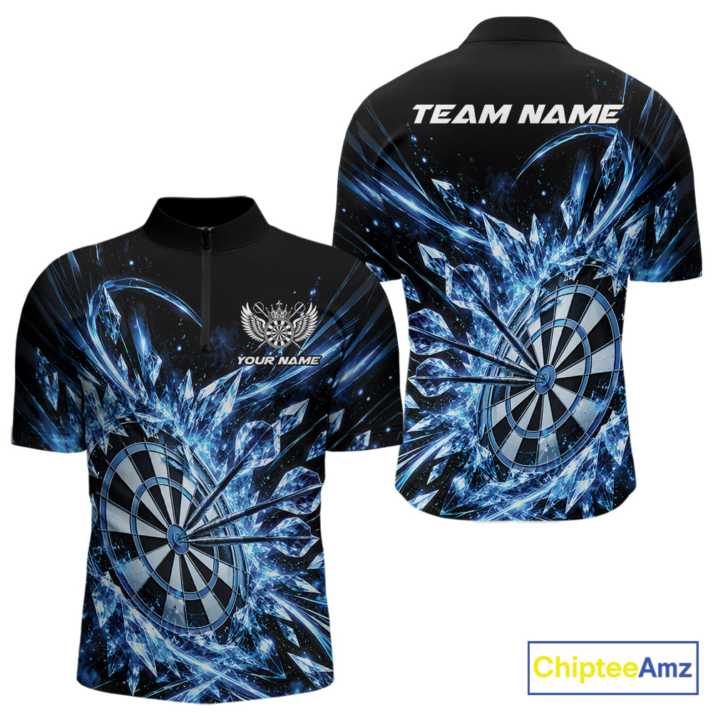 Icy Blue Custom Crystal Ice Dart Team Men Quarter Zip Shirt, Dart Jersey Dart Gift IPHW12448
