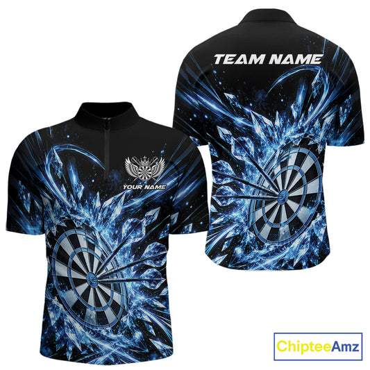 Icy Blue Custom Crystal Ice Dart Team Men Quarter Zip Shirt, Dart Jersey Dart Gift IPHW12448