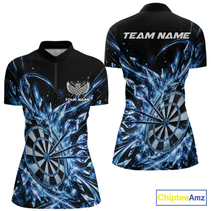 Icy Blue Custom Crystal Ice Dart Team Women Quarter-Zip Shirt, Dart Jersey Dart Gift IPHW12448
