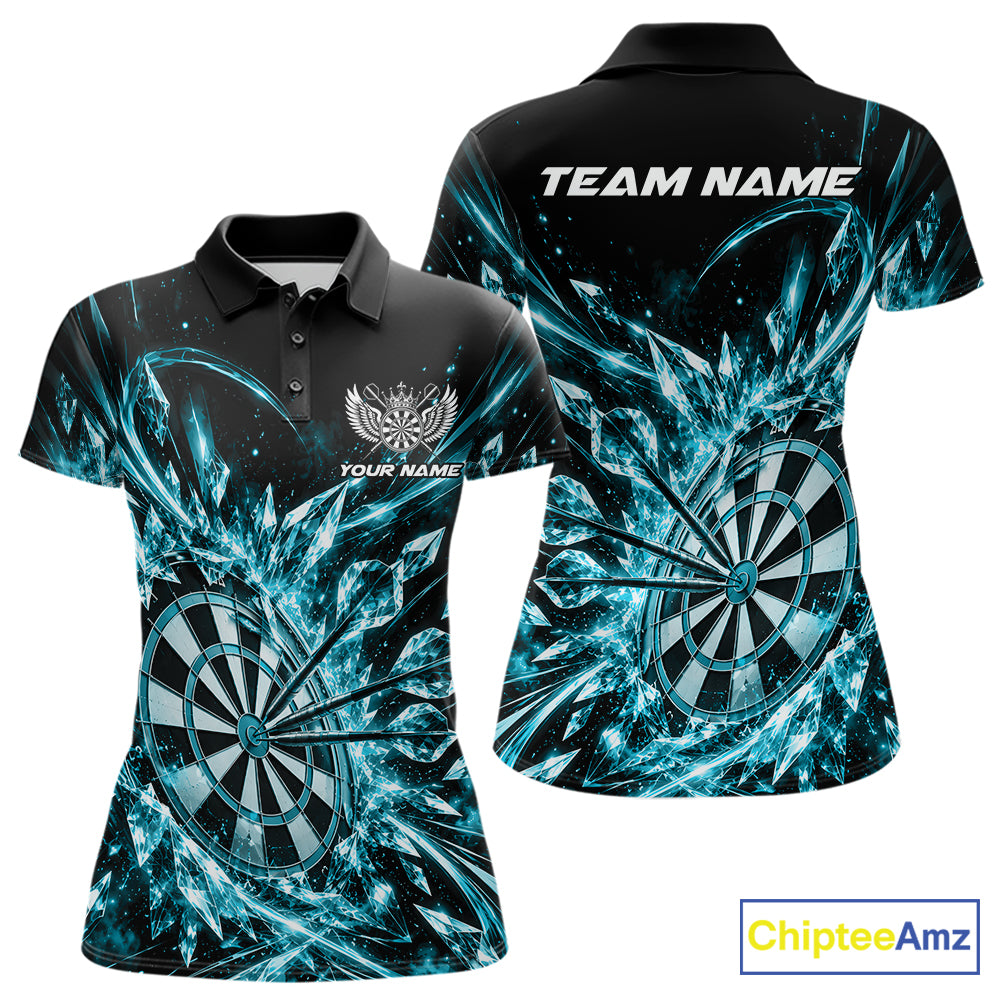 Icy Turquoise Custom Crystal Ice Dart Team Women Polo Shirt, Dart Jersey Dart Gift IPHW12449