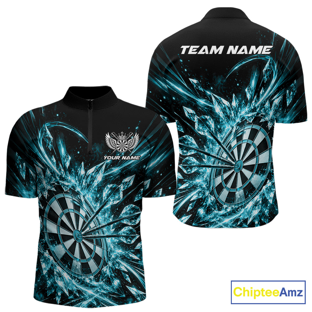 Icy Turquoise Custom Crystal Ice Dart Team Men Quarter Zip Shirt, Dart Jersey Dart Gift IPHW12449