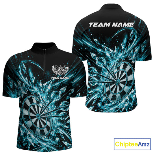 Icy Turquoise Custom Crystal Ice Dart Team Men Quarter Zip Shirt, Dart Jersey Dart Gift IPHW12449