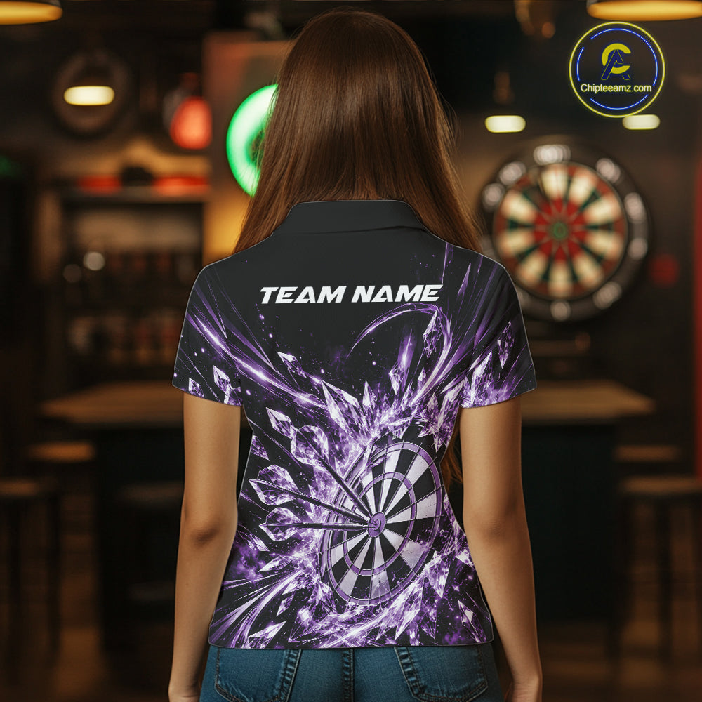 Icy Purple Custom Crystal Ice Dart Team Women Polo Shirt, Dart Jersey Dart Gift IPHW12450