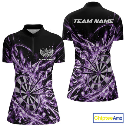 Icy Purple Custom Crystal Ice Dart Team Women Quarter-Zip Shirt, Dart Jersey Dart Gift IPHW12450