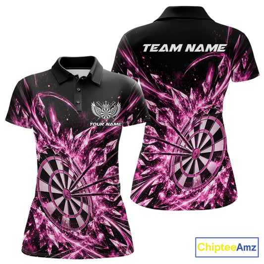 Icy Pink Custom Crystal Ice Dart Team Women Polo Shirt, Dart Jersey Dart Gift IPHW12451