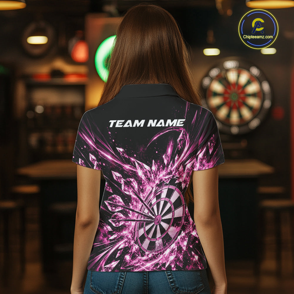 Icy Pink Custom Crystal Ice Dart Team Women Polo Shirt, Dart Jersey Dart Gift IPHW12451
