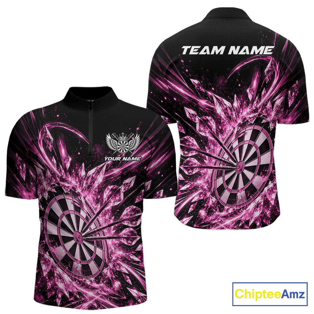 Icy Pink Custom Crystal Ice Dart Team Men Quarter Zip Shirt, Dart Jersey Dart Gift IPHW12451