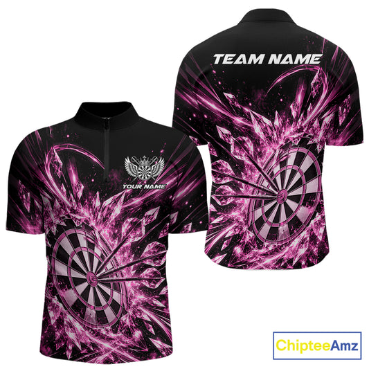 Icy Pink Custom Crystal Ice Dart Team Men Quarter Zip Shirt, Dart Jersey Dart Gift IPHW12451