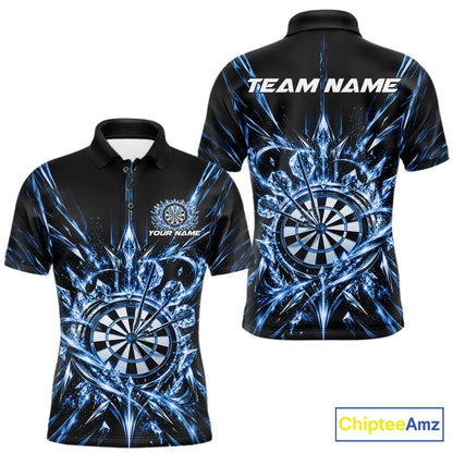 Custom Blue Crystal Ice Dart Team Men Polo Shirt, Dart Jersey Dart League Shirt IPHW12452