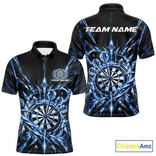 Custom Blue Crystal Ice Dart Team Men Polo Shirt, Dart Jersey Dart League Shirt IPHW12452