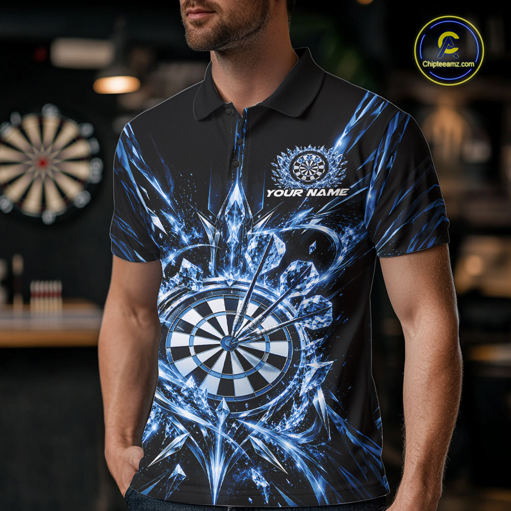 Custom Blue Crystal Ice Dart Team Men Polo Shirt, Dart Jersey Dart League Shirt IPHW12452