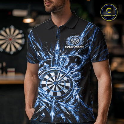 Custom Blue Crystal Ice Dart Team Men Polo Shirt, Dart Jersey Dart League Shirt IPHW12452