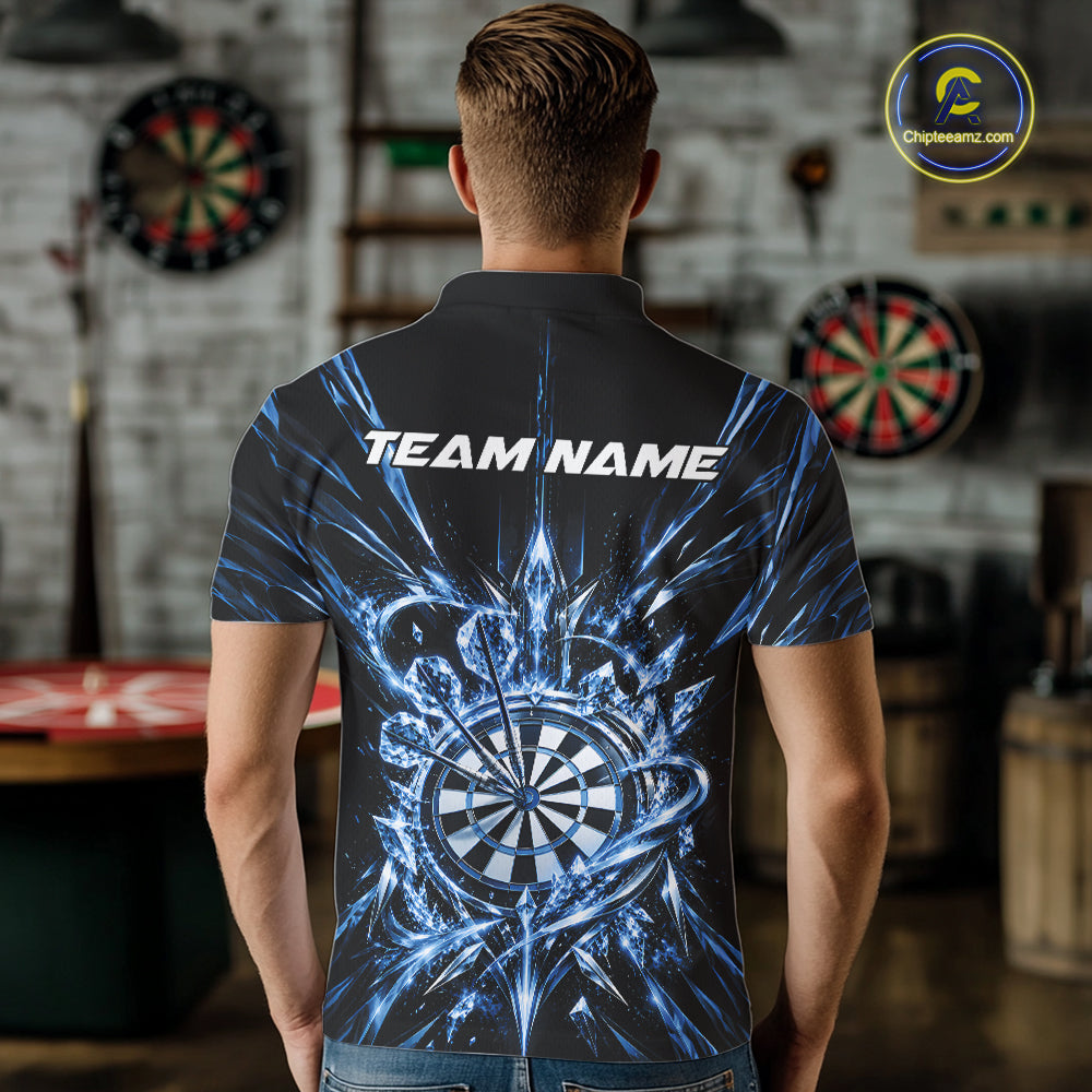 Custom Blue Crystal Ice Dart Team Men Polo Shirt, Dart Jersey Dart League Shirt IPHW12452