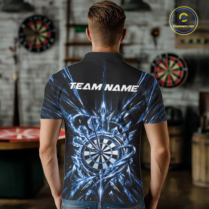 Custom Blue Crystal Ice Dart Team Men Polo Shirt, Dart Jersey Dart League Shirt IPHW12452
