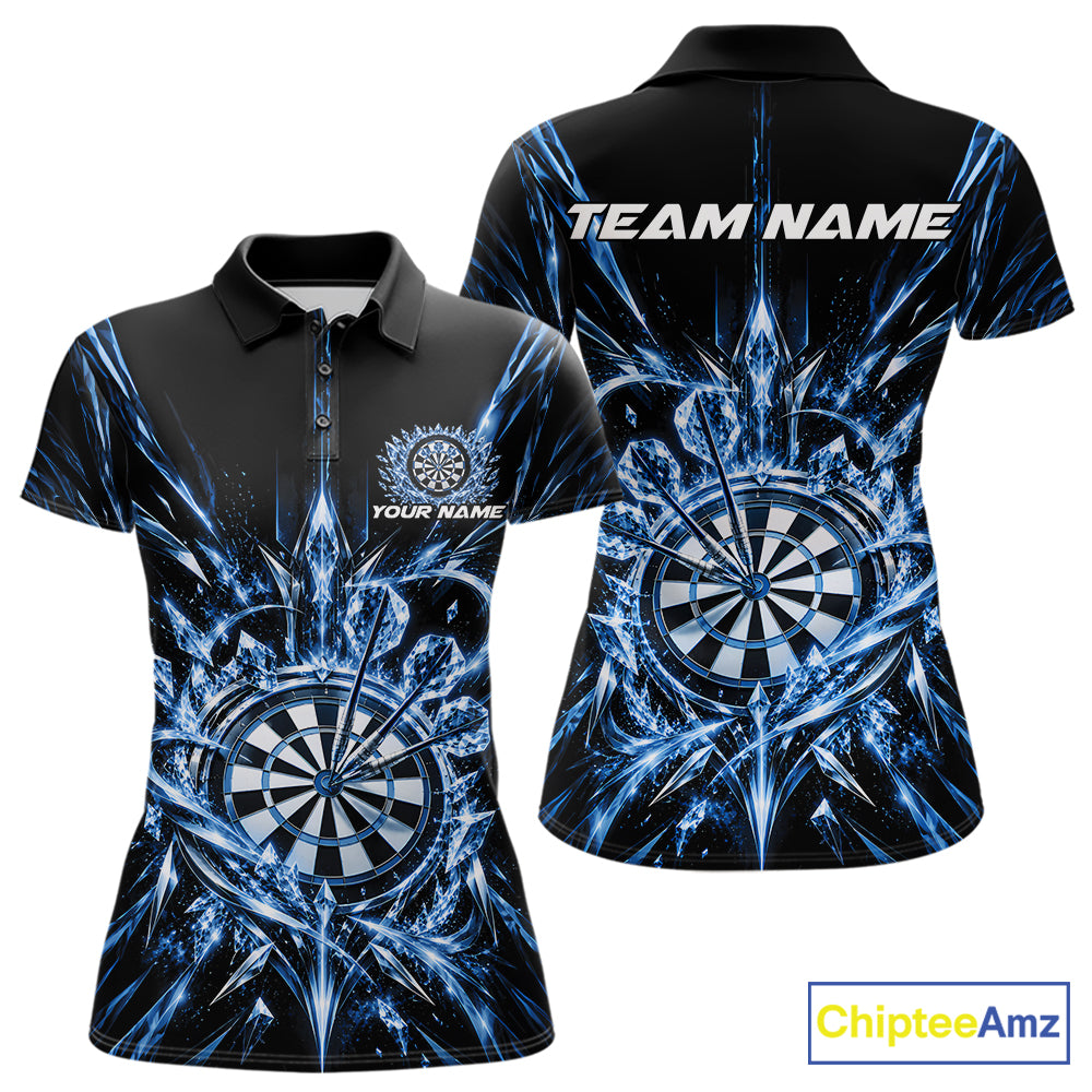 Custom Blue Crystal Ice Dart Team Women Polo Shirt, Dart Jersey Dart League Shirt IPHW12452