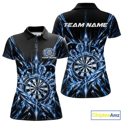Custom Blue Crystal Ice Dart Team Women Polo Shirt, Dart Jersey Dart League Shirt IPHW12452