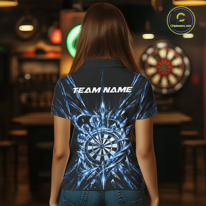 Custom Blue Crystal Ice Dart Team Women Polo Shirt, Dart Jersey Dart League Shirt IPHW12452