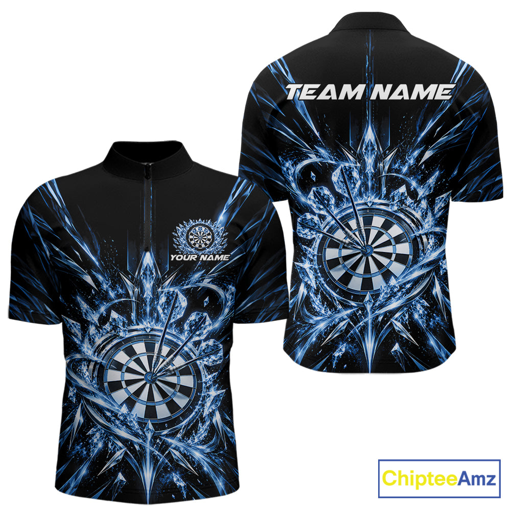 Custom Blue Crystal Ice Dart Team Men Quarter Zip Shirt, Dart Jersey Dart League Shirt IPHW12452