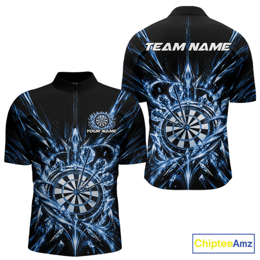 Custom Blue Crystal Ice Dart Team Men Quarter Zip Shirt, Dart Jersey Dart League Shirt IPHW12452