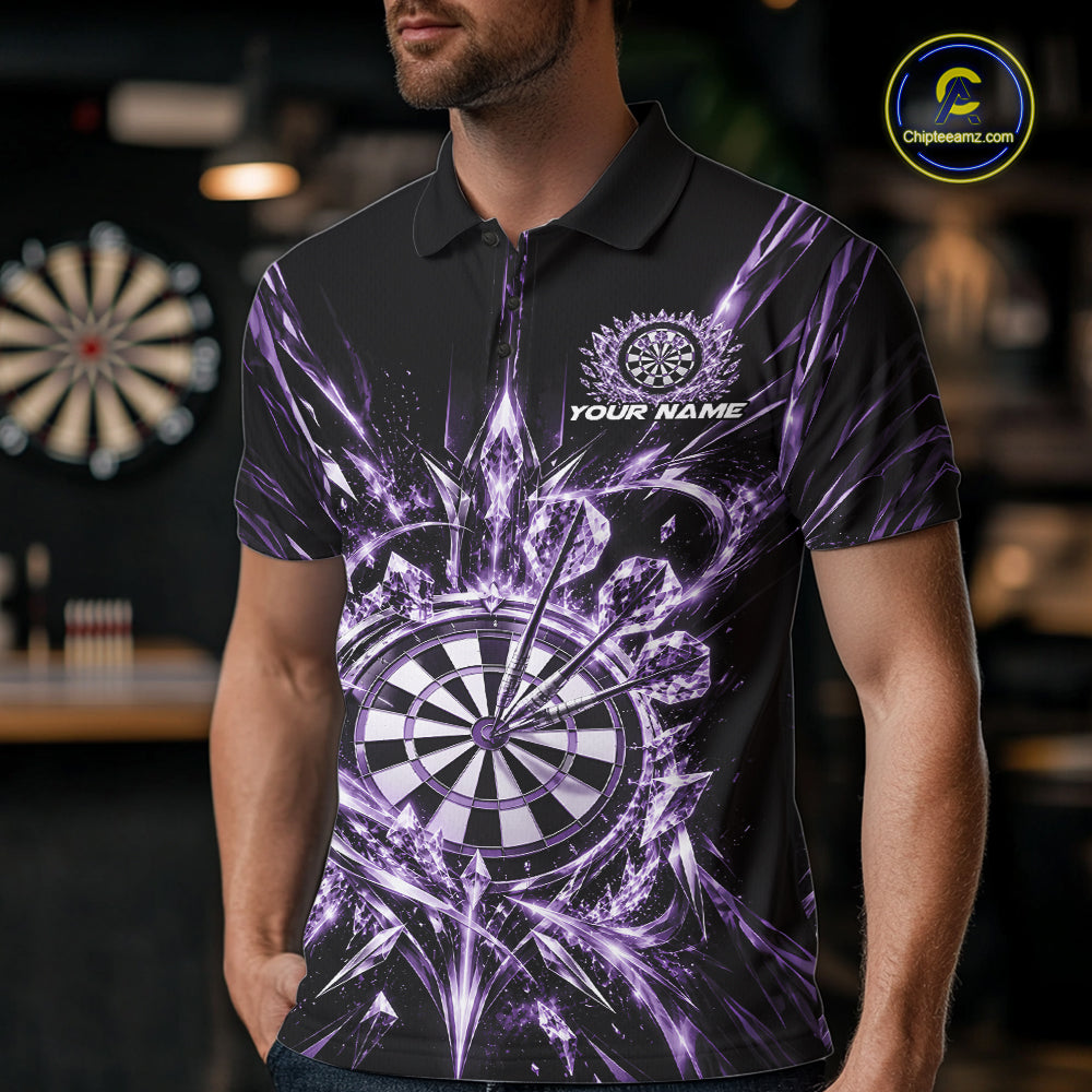 Custom Purple Crystal Ice Dart Team Men Polo Shirt, Dart Jersey Dart League Shirt IPHW12453