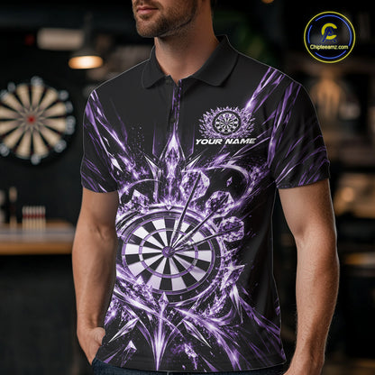 Custom Purple Crystal Ice Dart Team Men Polo Shirt, Dart Jersey Dart League Shirt IPHW12453