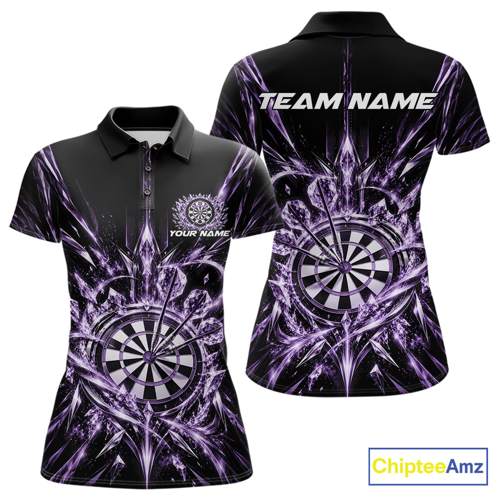Custom Purple Crystal Ice Dart Team Women Polo Shirt, Dart Jersey Dart League Shirt IPHW12453
