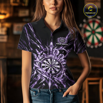 Custom Purple Crystal Ice Dart Team Women Polo Shirt, Dart Jersey Dart League Shirt IPHW12453